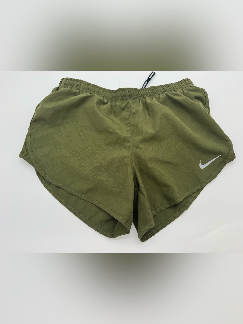 Nike Olive Performance Running Shorts with Reflective Swoosh small